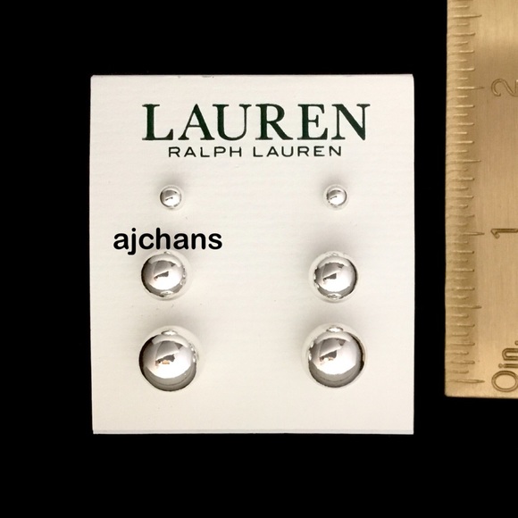 Lauren Ralph Lauren 3-Pc. Set Silver Tone Metal Ball Stud Eattings - Picture 3 of 6